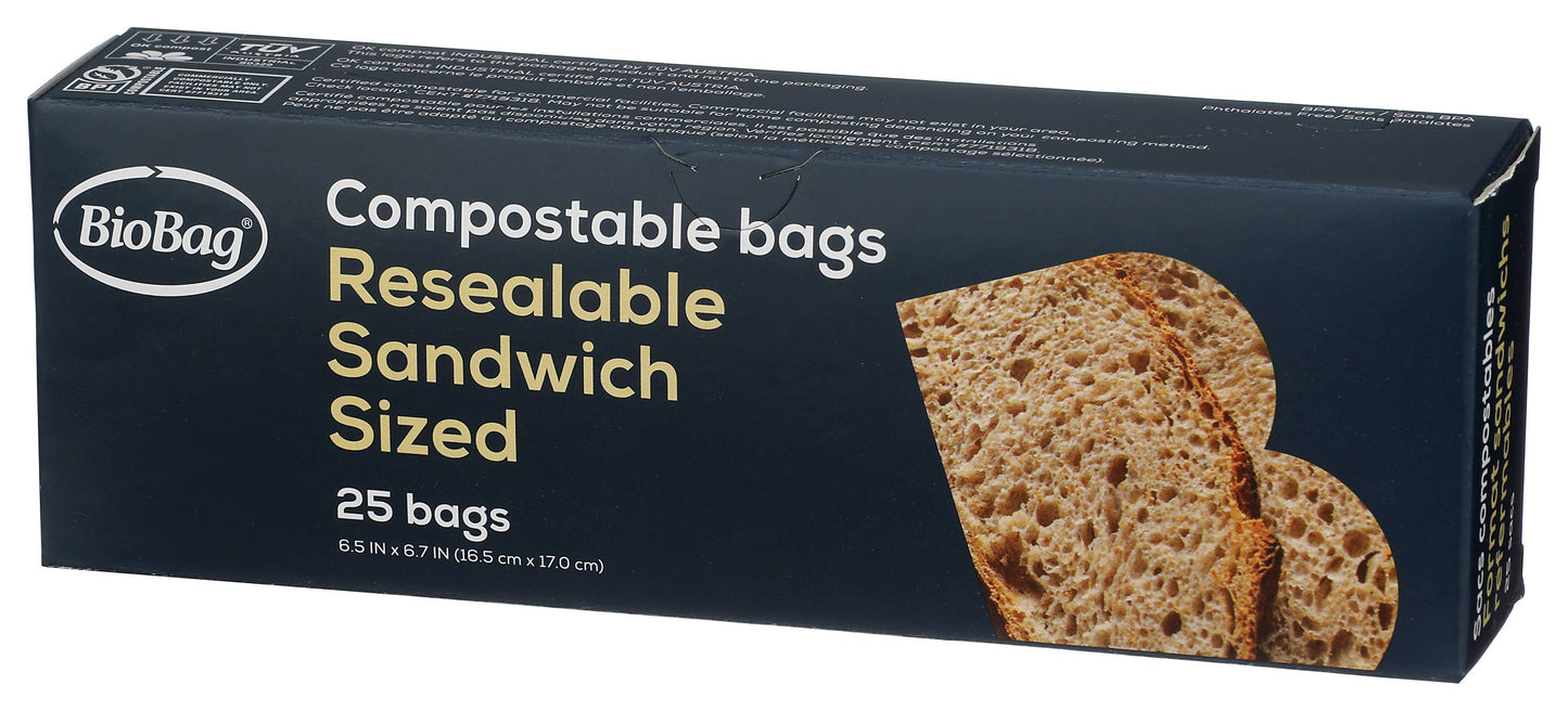 BioBag 100% Compostable Resealable Sandwich Bags