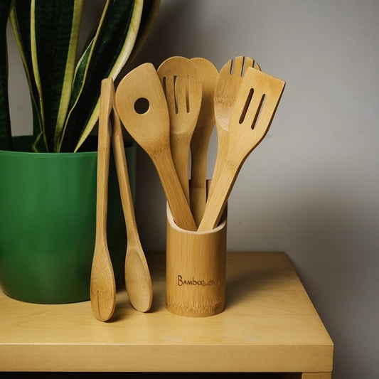 Bamboo Kitchen Utensils & Holder Set